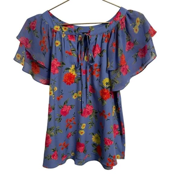 Ann Taylor Flutter Sleeve Floral Blouse Size XS - Picture 1 of 7